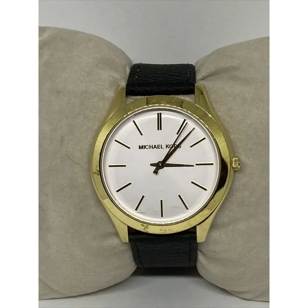 Michael Kors Slim Runway MK-4295 Women's Black Leather Analog Dial Watch VK434